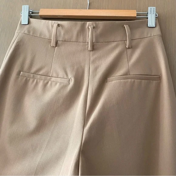 Zara pleated wide leg trouser pant tan - Picture 5 of 9